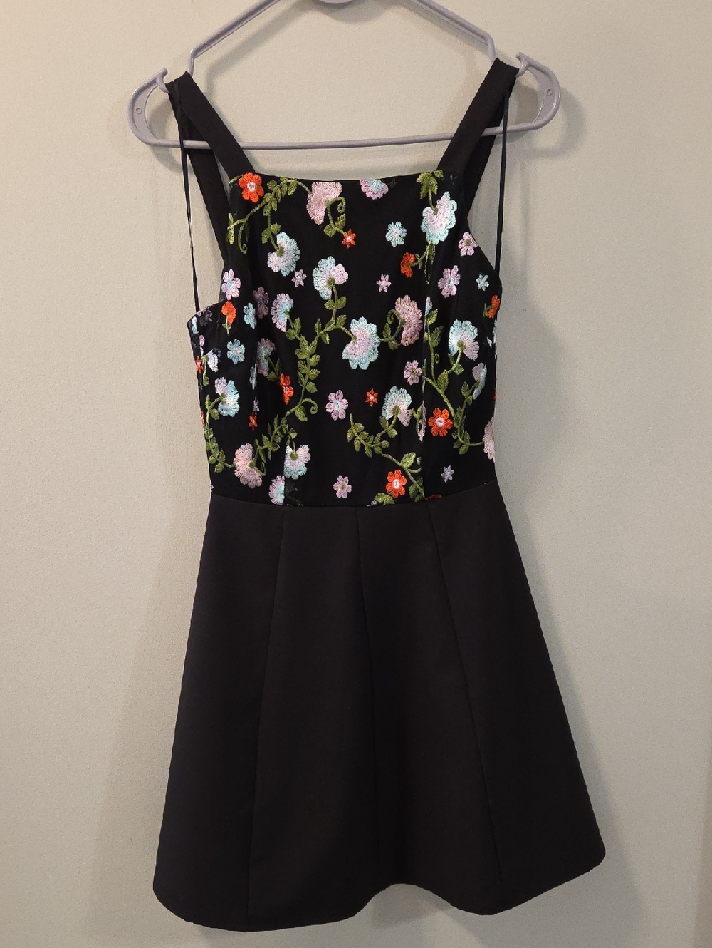 Superfoxx floral embroidered black mini dress